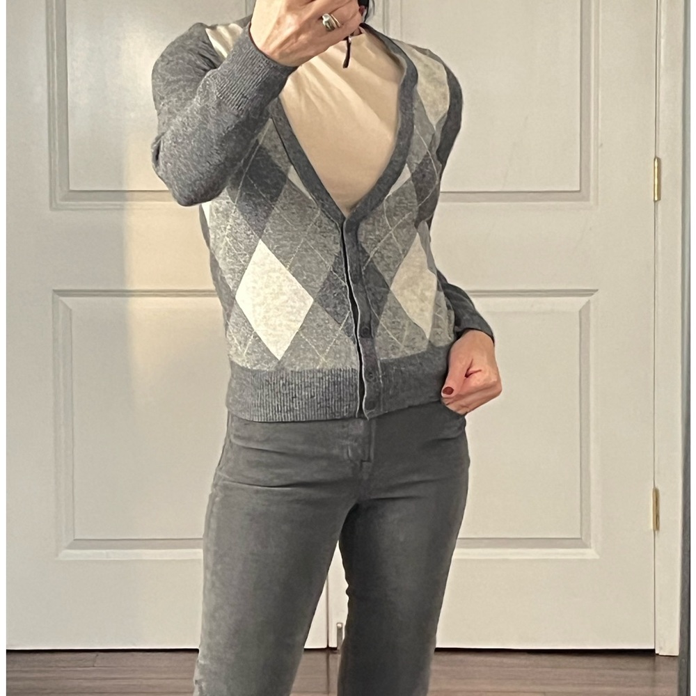 J.Crew cashmere blend argyle cropped V neck cardigan size XS